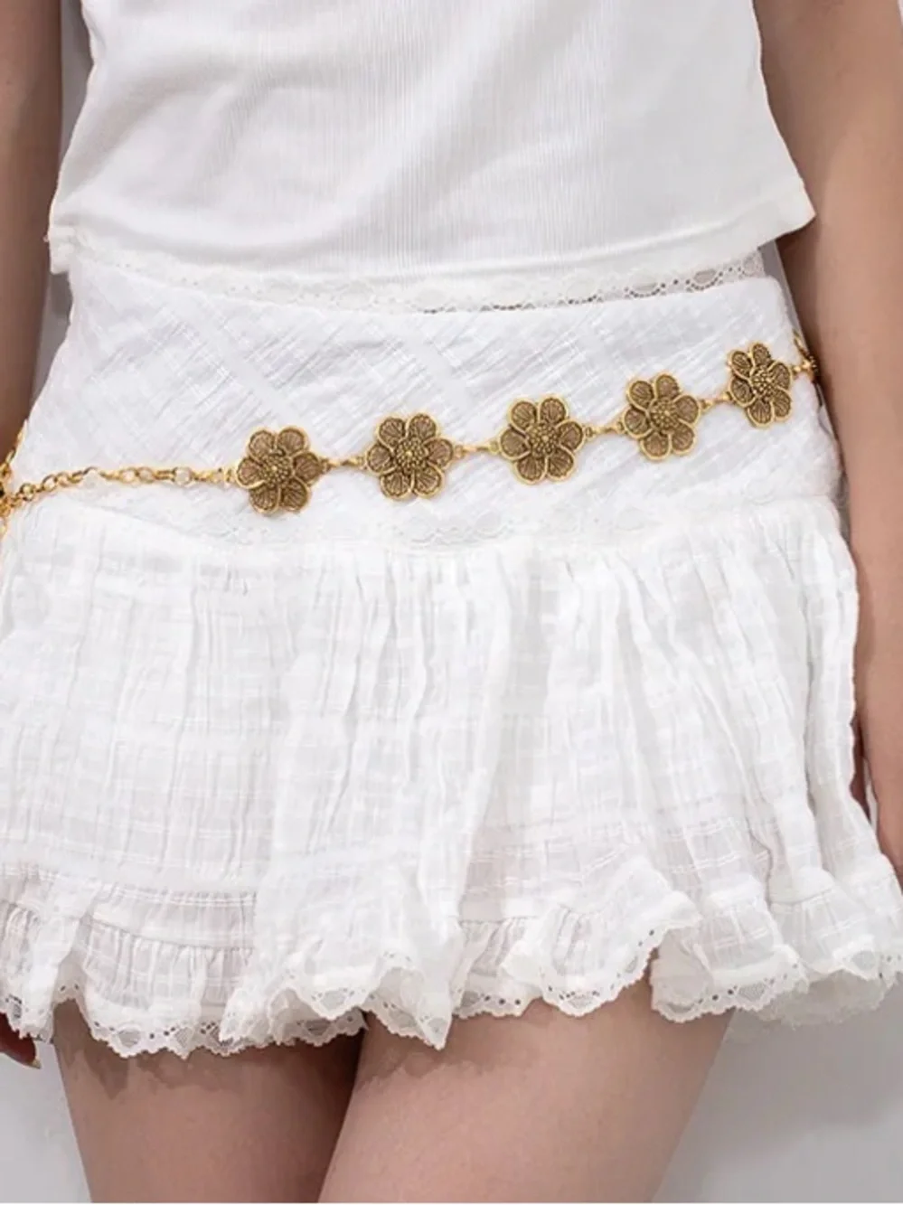 Gold Floral Chain Waist Belt - Women Accessories